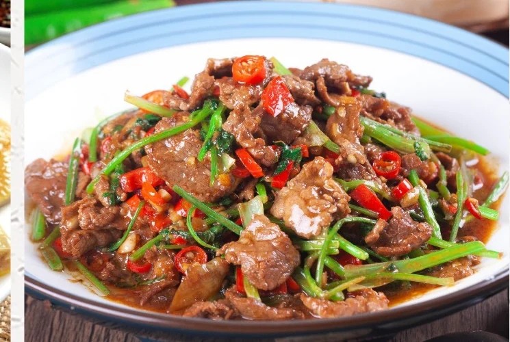 小炒吊龙黄牛肉成菜图